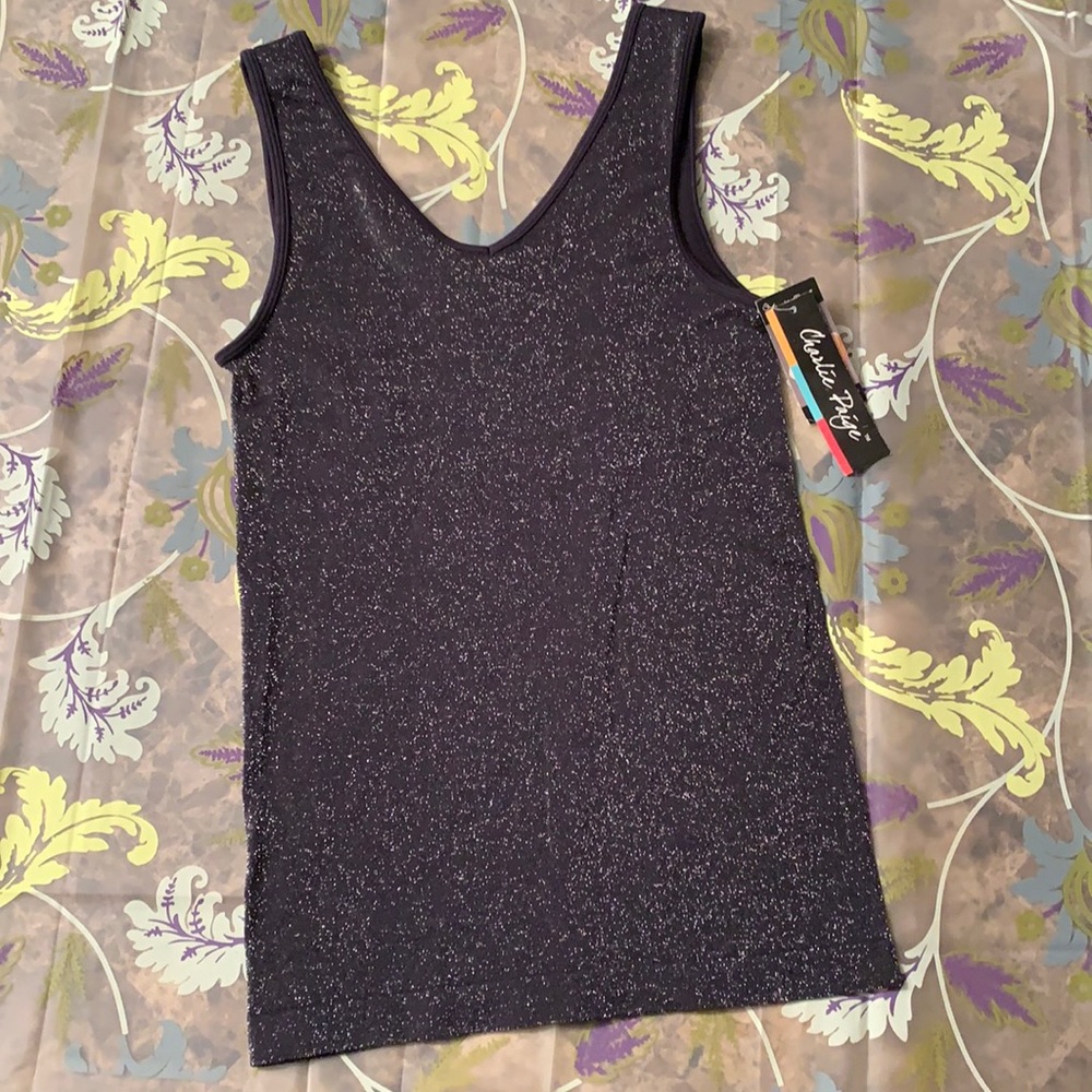 Charlie Paige black & silver metallic reversible tank, size S/M, NWT